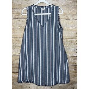 UMGEE LINEN BLEND RAW HEM STRIPED COASTAL CASUAL AIRY BREEZY SIZE SMALL